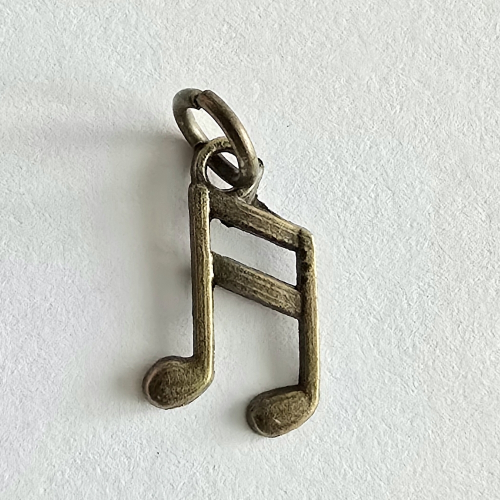 Tiny music notes charm pendant Dark gold tone metal